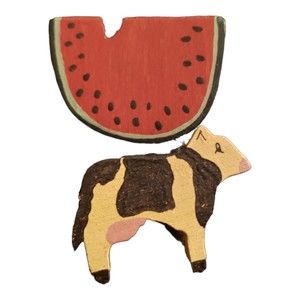 Handmade Watermelon and Cow Shaped Brooch Pin